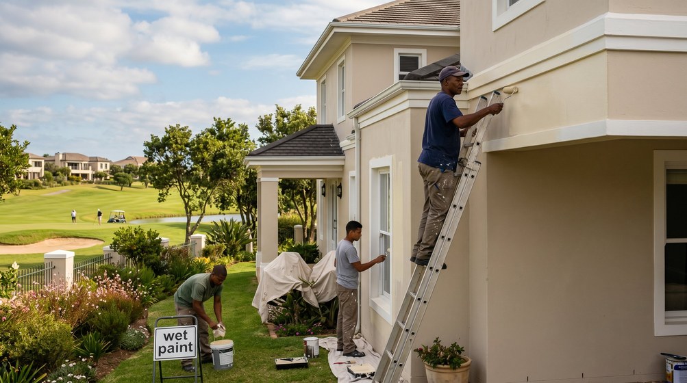 Professional estate painters painting a luxury golf estate home on the Swartland